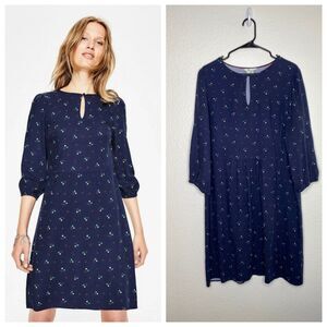 Boden womens navy floral dress quarter sleeve keyhole neck career office 12L